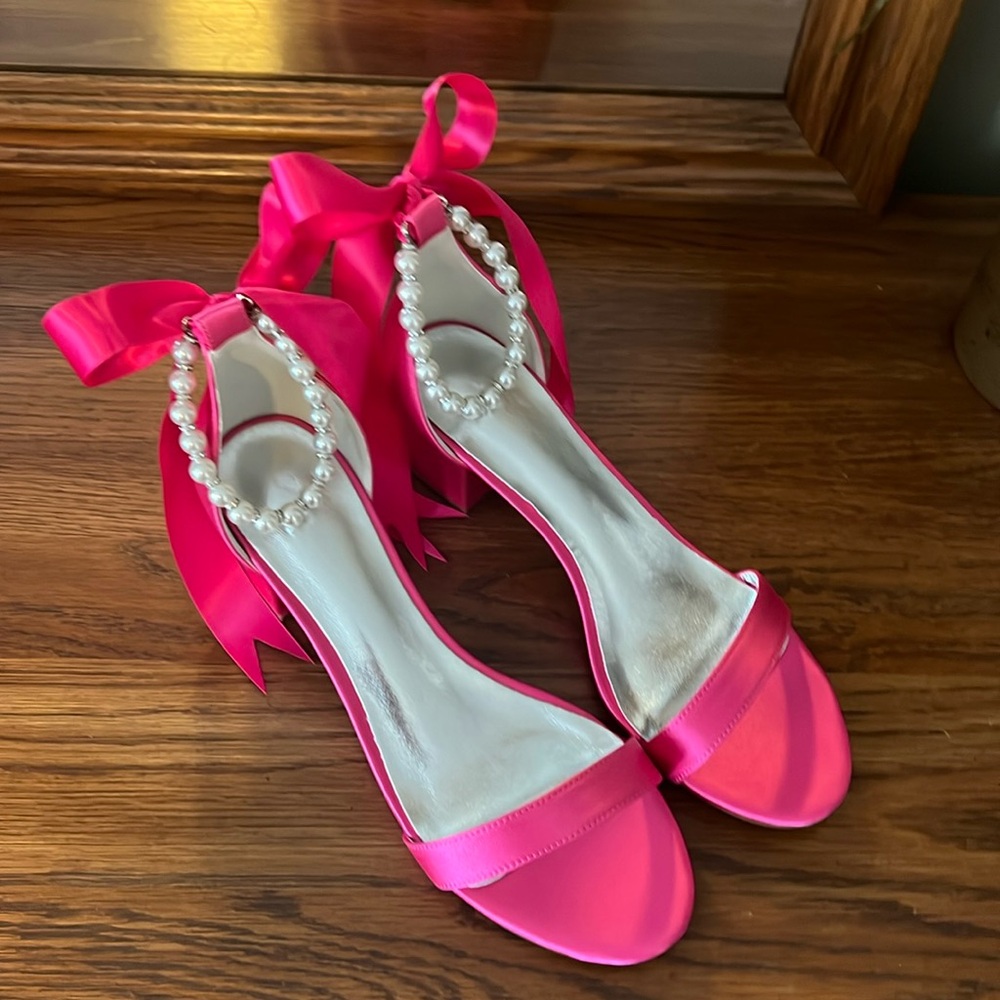 Hot pink satin dress shoe
